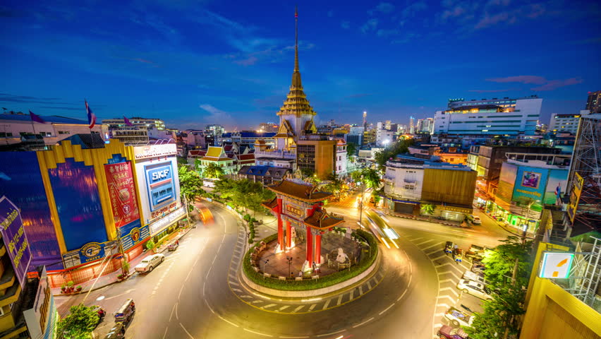 Bangkok, Thailand Chinatown Cityscape Time Lapse On Yaowarat Road At ...