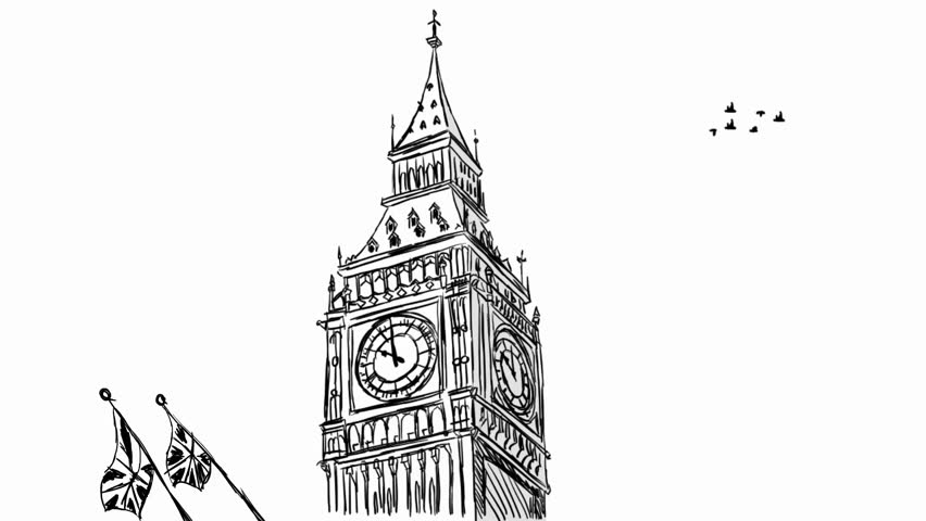 Big Ben Hand-drawn. Stock Footage Video (100% Royalty-free) 12016808