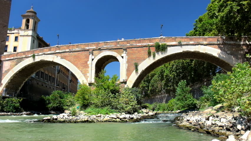 Bridge Pons Fabricius Over Tiber River In Rome, Italy Stock Footage ...