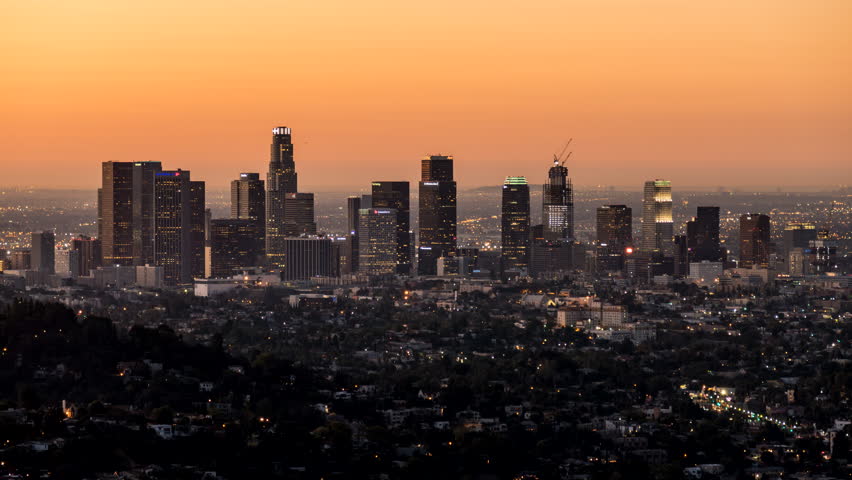 Los Angeles Skyline At Sunset Zoom HD Stock Footage Video 1764299 ...