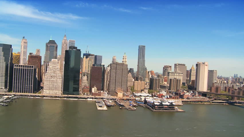 Skyline Helicopter Aerial View Of Downtown Manhattan New York City At ...