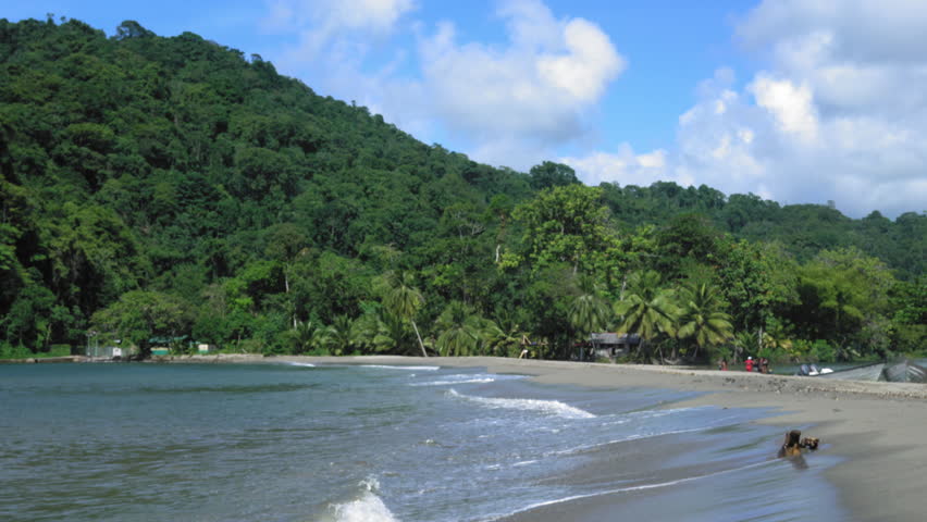 Scenic View Of Beach With Mountain, Trinidad, Trinidad And Tobago Stock ...