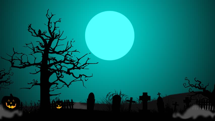 01629 A Creepy Graveyard Halloween Background Scene With Graves, Evil ...