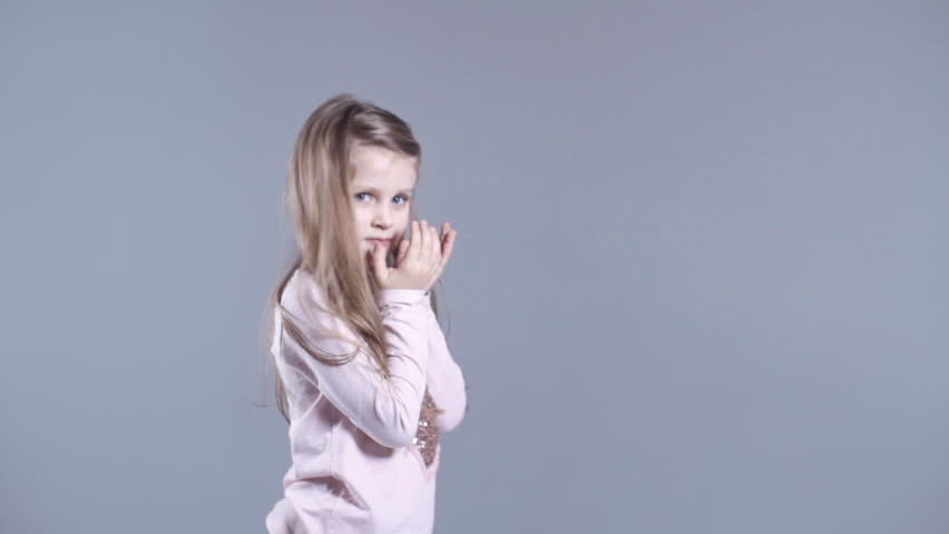 Girl With Blonde Cut Hairs Stock Footage Video Shutterstock Cute Girl With Long Blonde Hair Isolated Over Gray Background Smiling Fashion Portrait