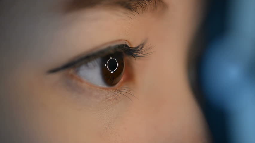 Close Up Woman S Eyes With Eye Test Machine In Ophthalmologist