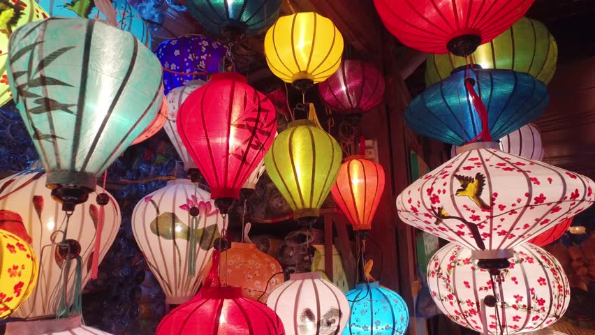 Stock video of lanterns glowing in saturated color pattern. | 15569188 ...