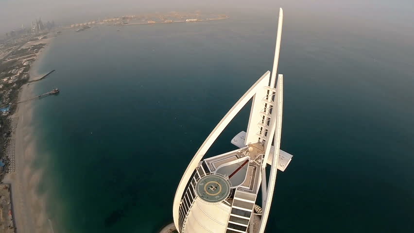 Fly Over Burj Al Arab Hotel In Dubai, UAE. Burj Al Arab Is A Luxury 5 ...