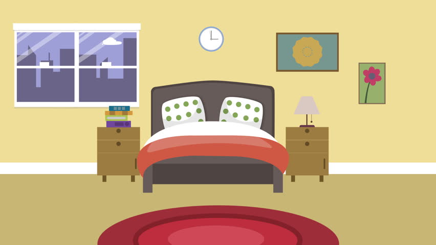 Cartoon Modern Colorful Bedroom Animation วิดีโอสต็อก (ปลอดค่าลิขสิทธิ์