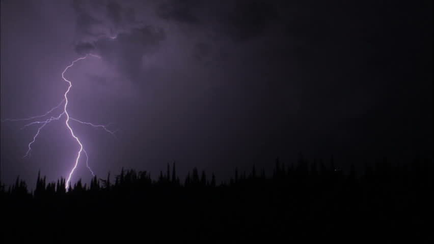 Lightning Bolts Illuminate Night Sky, Heavy Rain And Loud Thunderstorm ...