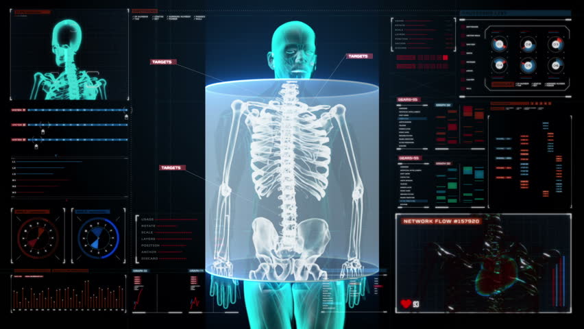 Full Body Anatomy Scan With Futuristic Touch Screen Diagnosis Interface