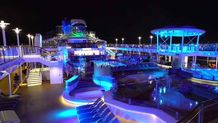 Stock video of illuminating cruise ship pool deck at | 17072638