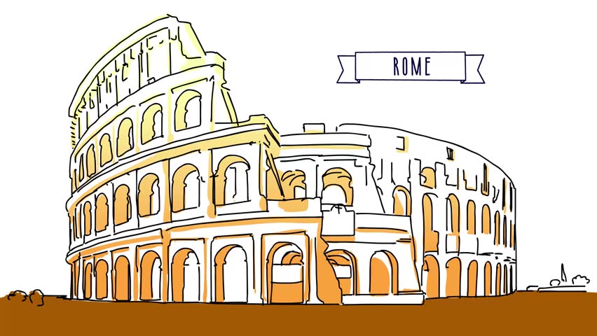 Rome Colloseum Animated Outline Sketch, Stock Footage Video (100%