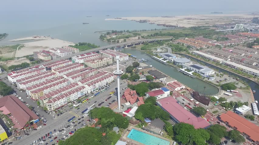 Aerial View Of Melaka City, Menara Taming Sari Stock Footage Video