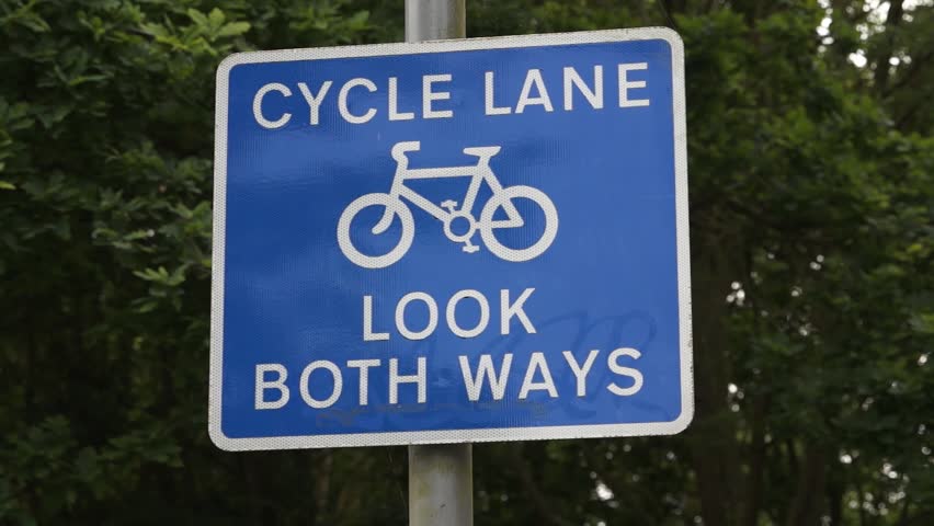 Cycle lane look both ways Safety sign 