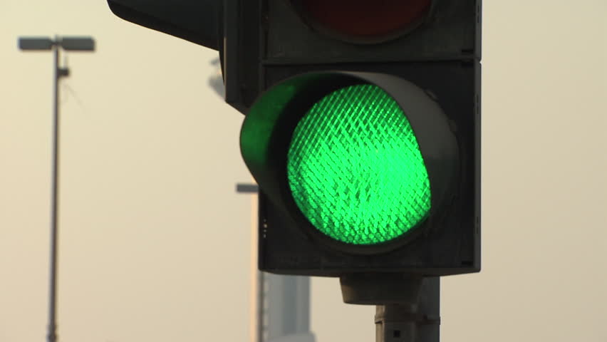 Traffic Signals, UAE. MCU View Of A Green Traffic Light Signal. (Abu