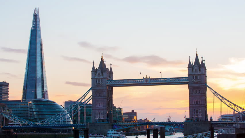 Illuminated Famous Tower Bridge, London Skyline, Shard Skyscraper ...