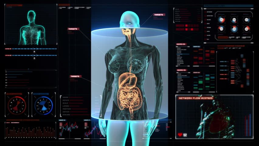 Zooming Female Human Body Scanning Stock Footage Video (100% Royalty