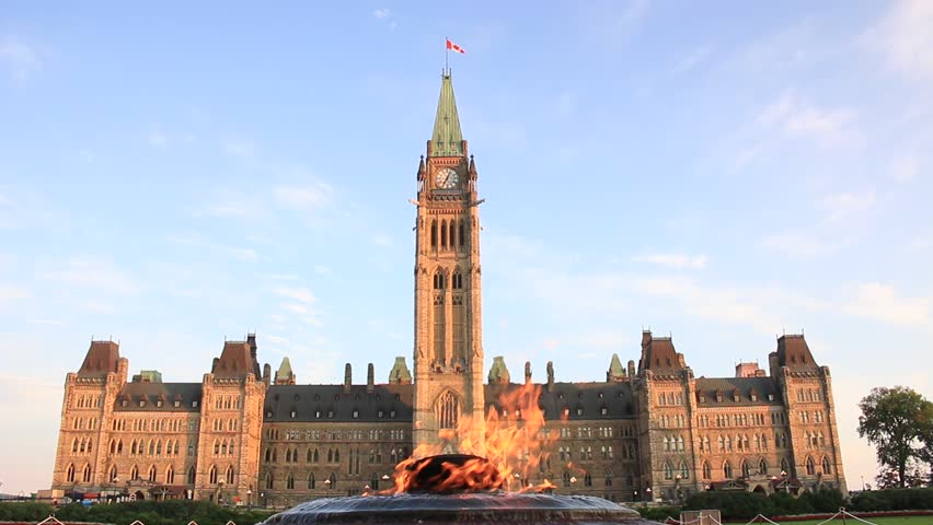 Ottawa, Canada - Oct 24 2013: Centennial Flame Fountain In Front Of The 