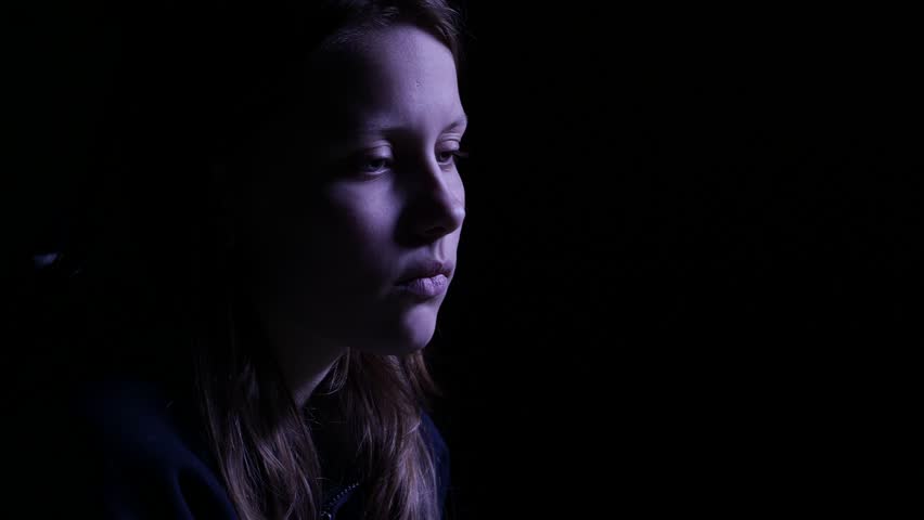 Depressed Teen Girl Is Crying In The Dark 4k Uhd Stock