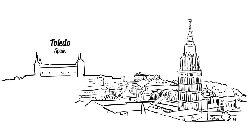 Toledo Spain Cityscape Animated Sketch Video de stock (totalmente libre