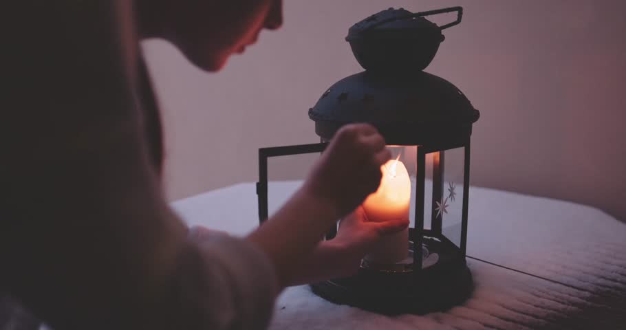 Young Woman Lighting Outdoor Candle Stock Footage 100 Young Woman Lighting Outdoor Candle Lantern Winter Cozy Evening 4k Dci Slow Motion 120 Fps Holidays Concept Traditions