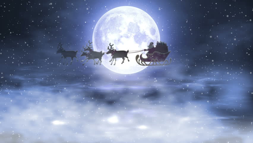 Santa With Reindeer Fly Over Moon Stock Footage Video 1592929 ...