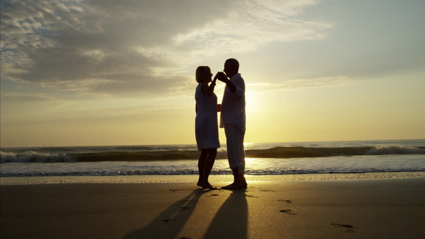 Couple Silhouette At The Beach. Sunset Light. Stock Footage Video ...