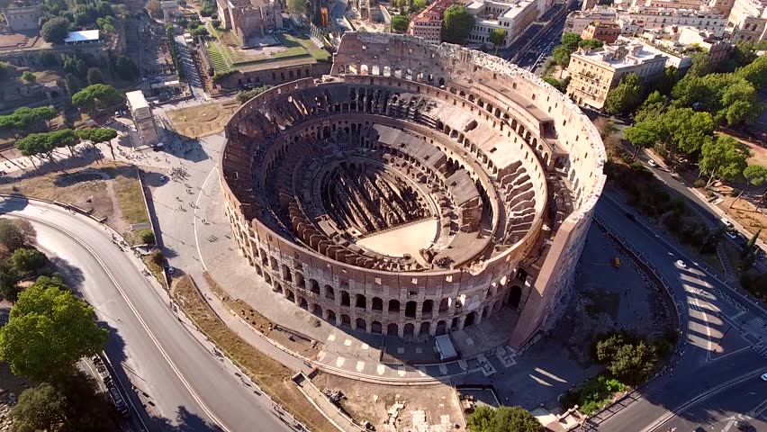 Aerial Colosseum Flying Near Structure Stock Footage Video (100%