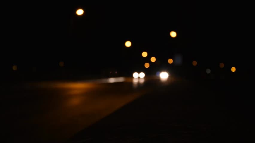 Night City Street With Cars . Light Car Headlight Lamp On The Roadside ...