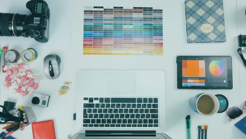 Creative Professional Graphic Designer Desk Stock Footage Graphic Designer Desk Stock Footage