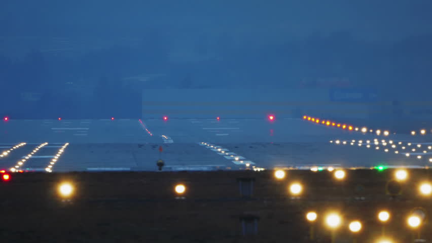 airport runway lights at night