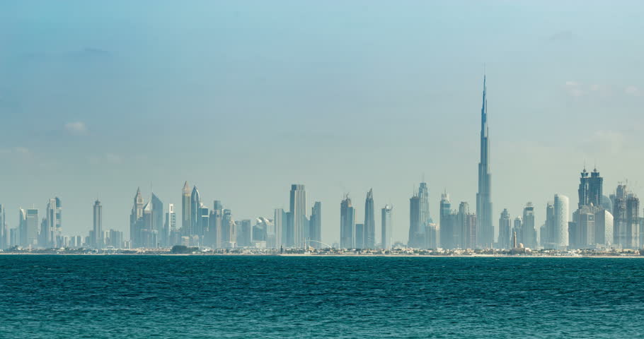 Dubai, UAE - Dec 2014: Aerial Ocean Dubai City Skyline Burj Khalifa ...