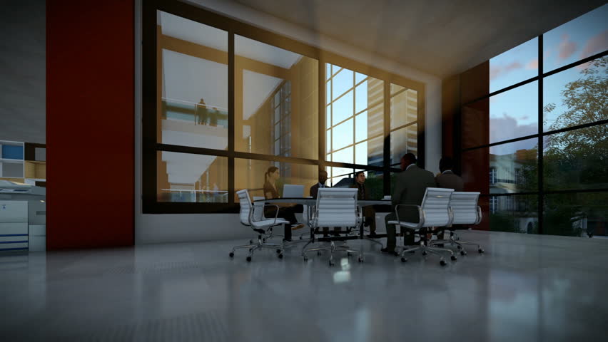 Stock Of 02327 Modern Glass Conference Room With 11095379 Hd00 30business Team Meeting In Conference Room Evening Tilt