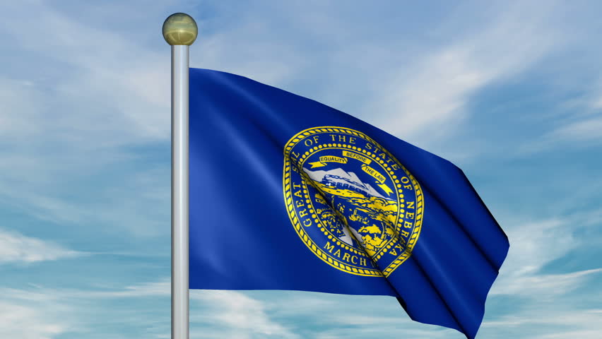 Beautiful Animation Of Nebraska State Flag Waving In The Wind On A Blue ...