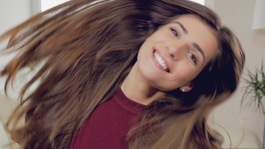 Beautiful Girl Moving Long Hair Stock Footage Video 100 Royalty