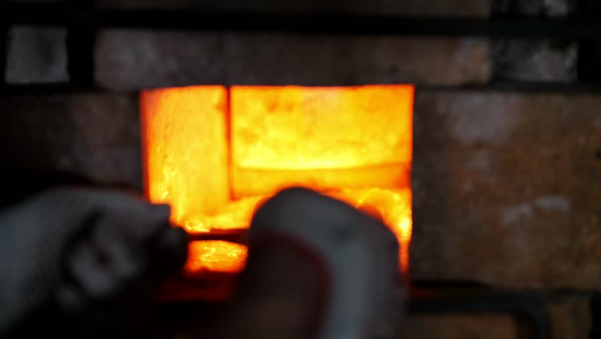 Forging A Fire For Heating Metal In Forge Oven Stock Footage Video ...