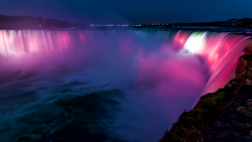 Niagara Falls Illuminated At Night/ 4k Timelapse, Niagara Falls, Canada ...