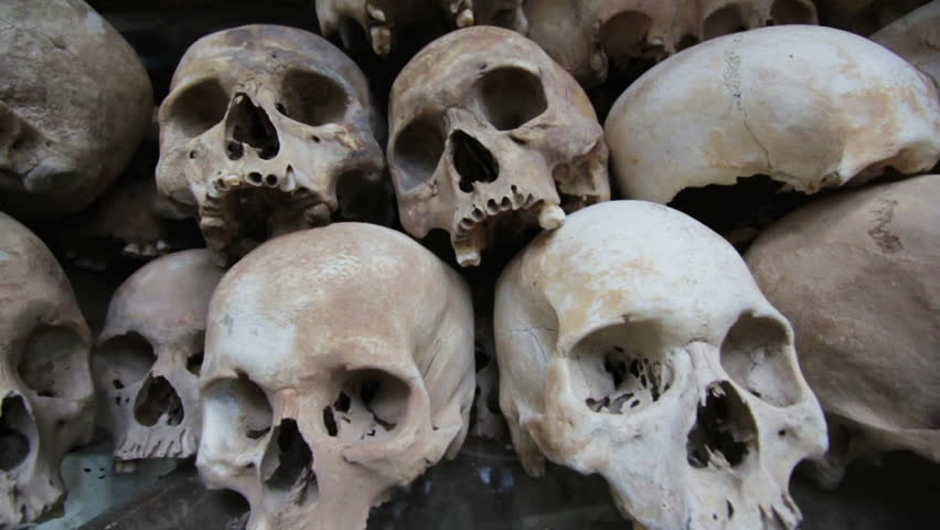 Skulls in killing field, cambodia