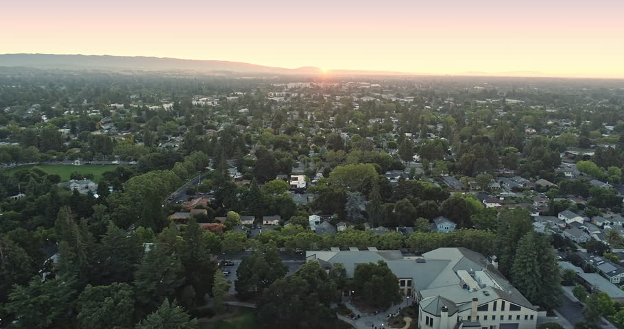 Aerial View Over Silicon Valley Mountain View And Suburban Houses At ...