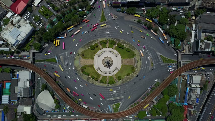 4K Aerial View Of Traffic Circle At Bangkok Stock Footage Video ...