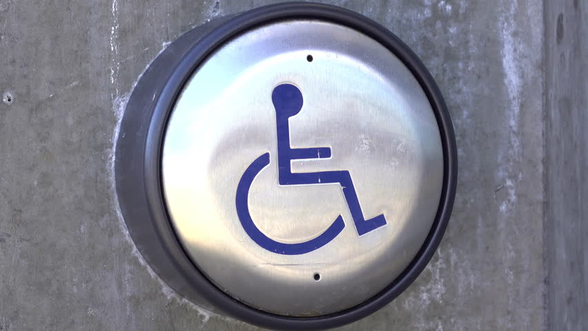 Pressing Automated Handicap Door Entrance Button 4k