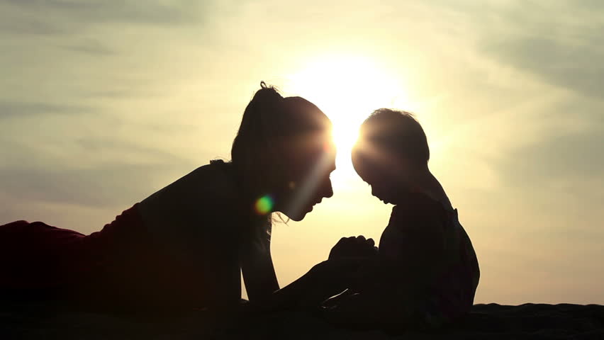 Silhouette Of Mother And Daughter Stock Footage Video 100