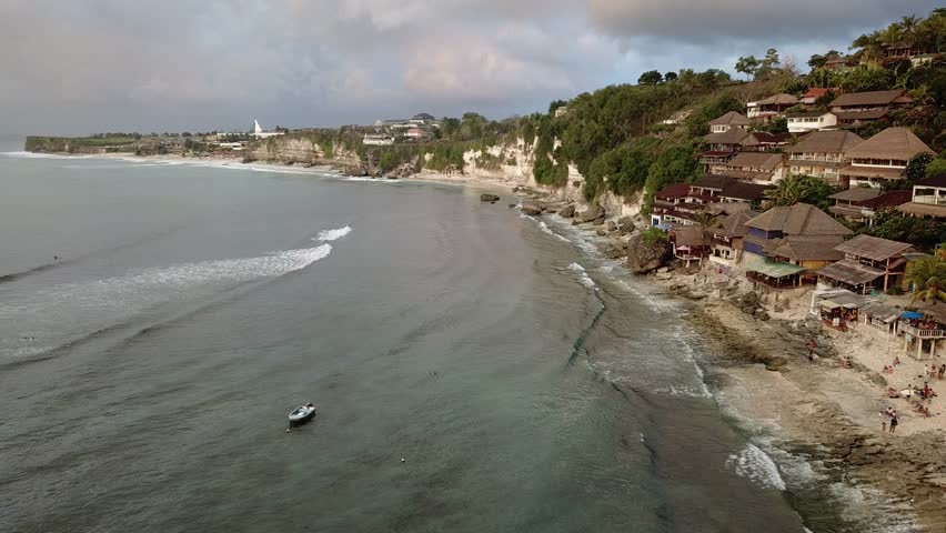 Aerial View Of Uluwatu Bingin Beach At Sunset. Bali Stock Footage Video ...