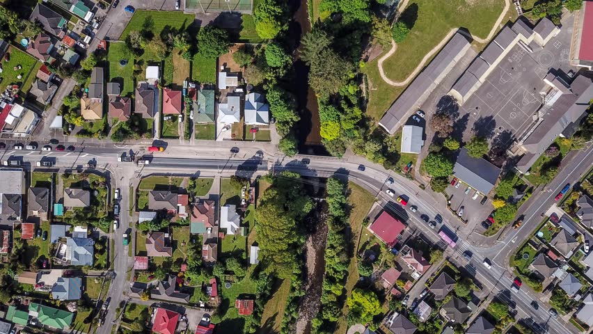 Neighborhood Top Down Aerial Time Stock Footage Video (100% Royalty