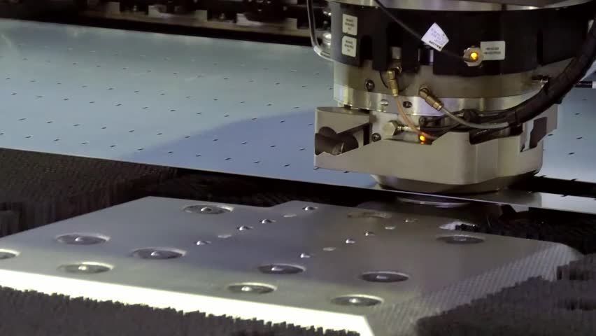 Cutting Holes Perforation Stamping Of Metal Sheets On Industrial CNC ...