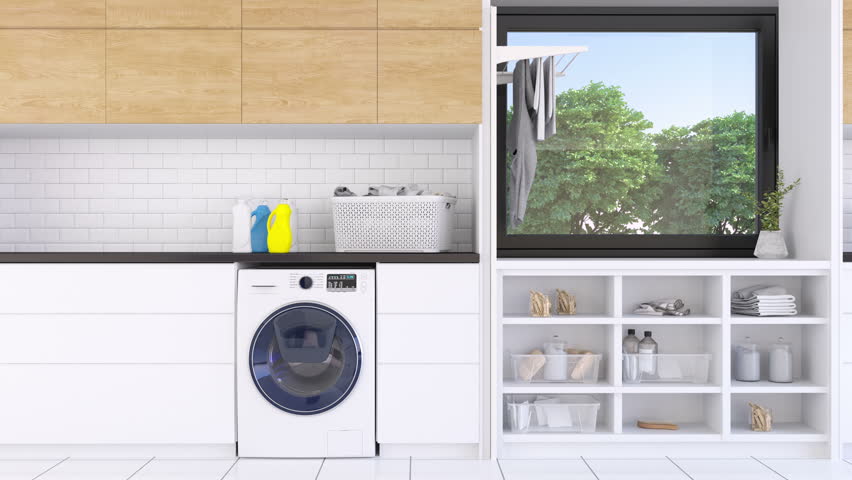 Laundry Room With White Cabinets Stock Footage Video 100