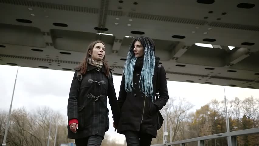 Two Lesbian Girlfriends Are Walking Stock Footage Vid