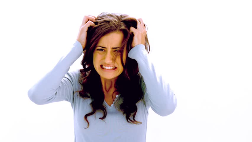 Hd00 14brunette Shaking Head And Pulling At Hair With Anger On