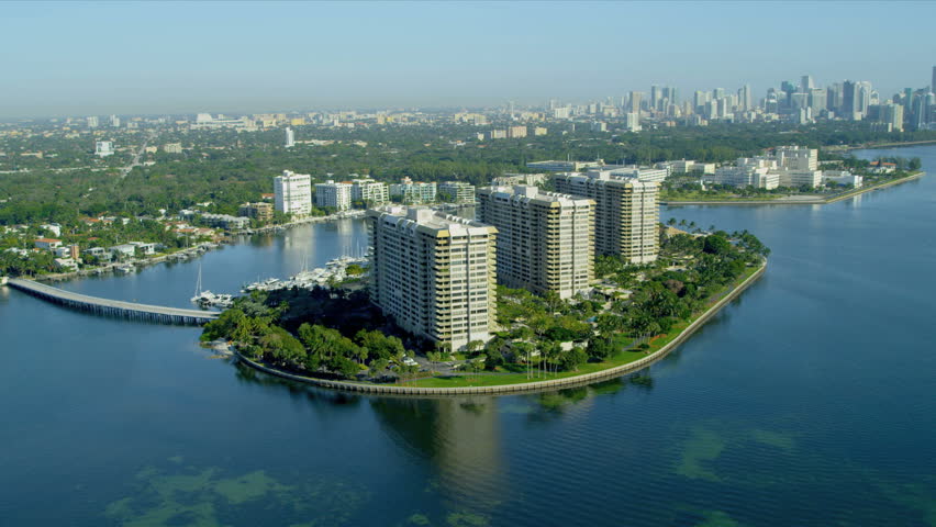 Stock video of aerial landscape view grove isle luxury 