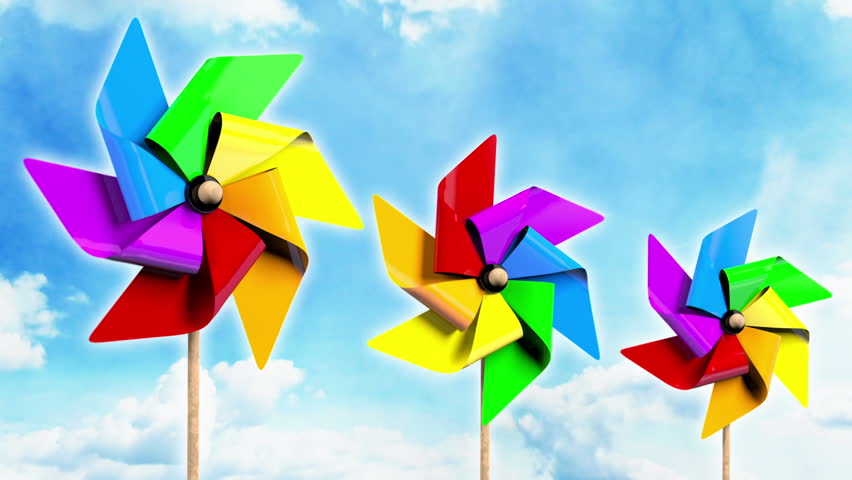 Rainbow Spinning Pinwheel In The Wind With Alpha Stock Footage Video ...